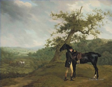 monochrome black white Painting - Jacques Laurent Agasse George Irving with his black hunter